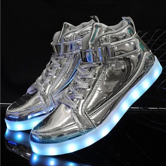 IGxx Men's LED Light Up High Top Sneakers - Chrome Silver & Futuristic Style 9 - Picture 1 of 14